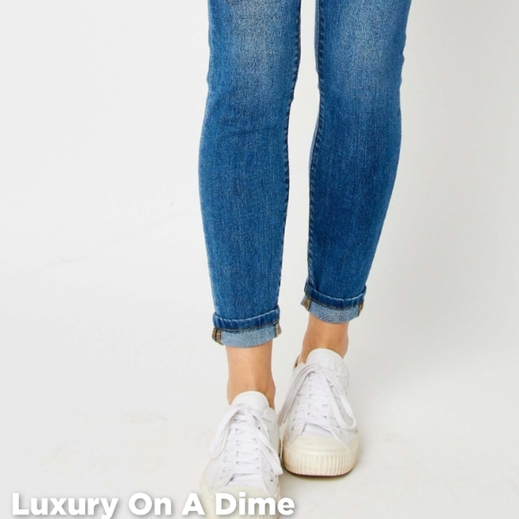 Skinny Stretch Slim Mid-Rise Denim Pants Cuffed Hem Judy Blue Jeans PLUS SIZE - Picture 9 of 14